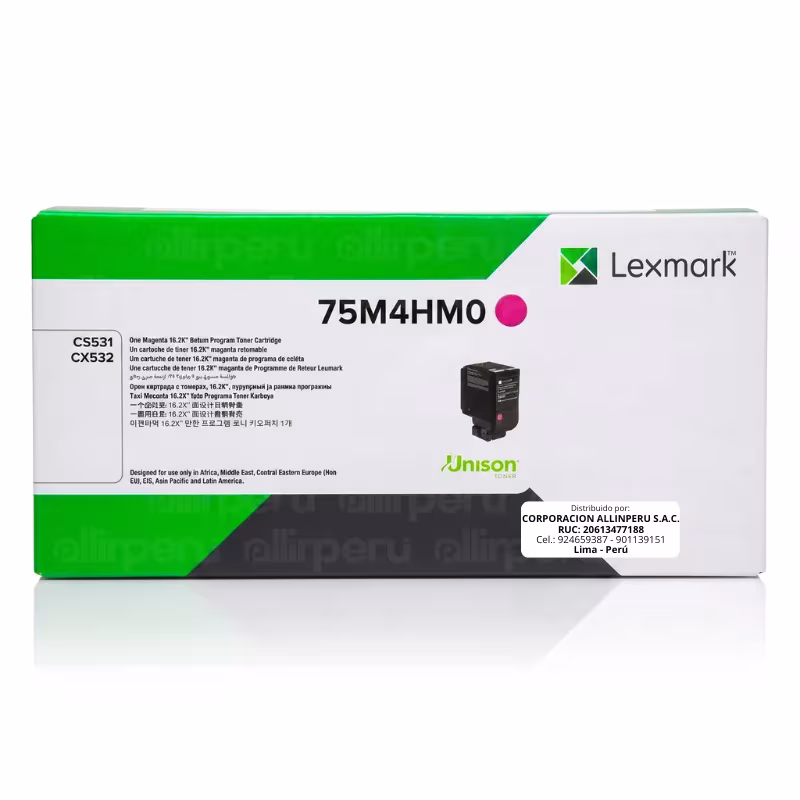 Tóner Lexmark 75M4HM0 Magenta original para CS531dw y CX532adwe — vista frontal