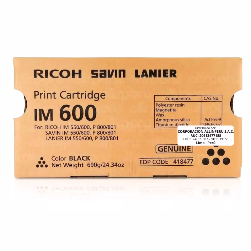 Tóner original Ricoh 418477 negro para impresoras P 800 y P 801