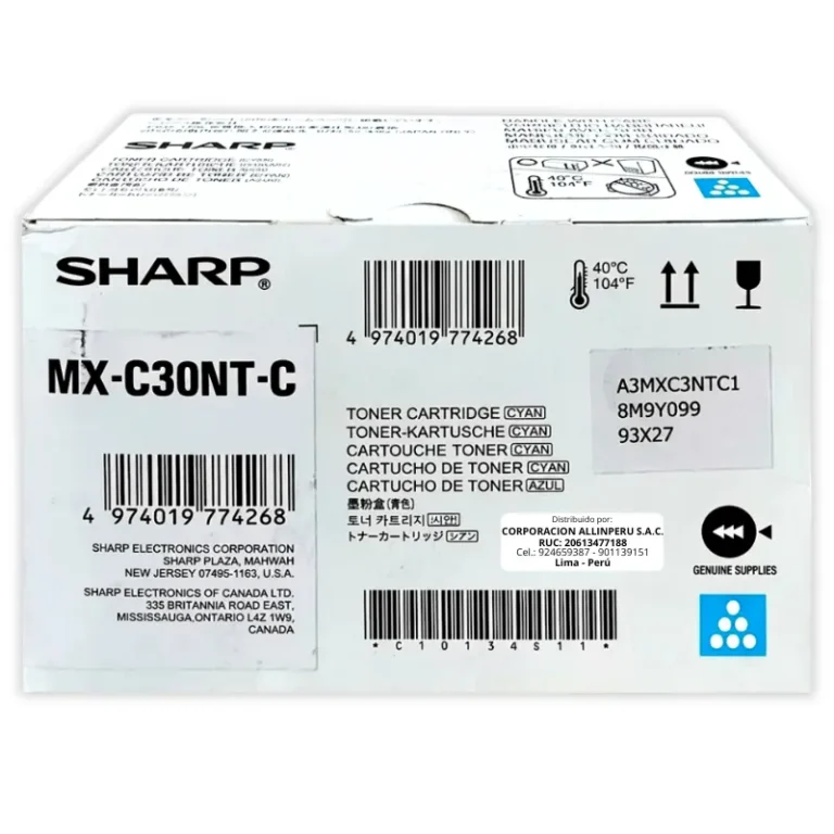 Tóner Sharp MX-C30NTC Cian original caja sellada vista frontal