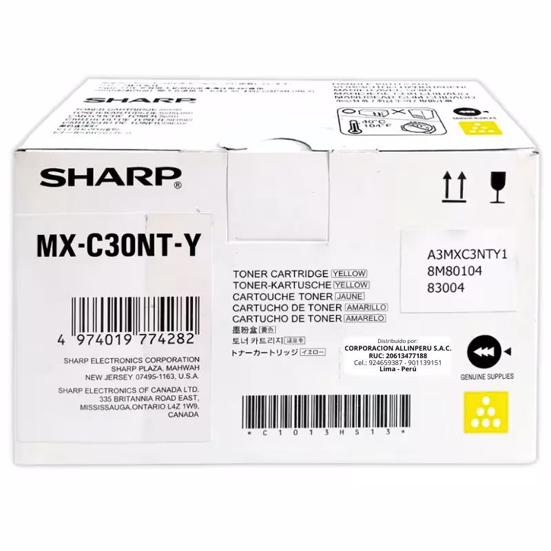 Tóner Sharp MX-C30NTY Amarillo original caja sellada vista frontal