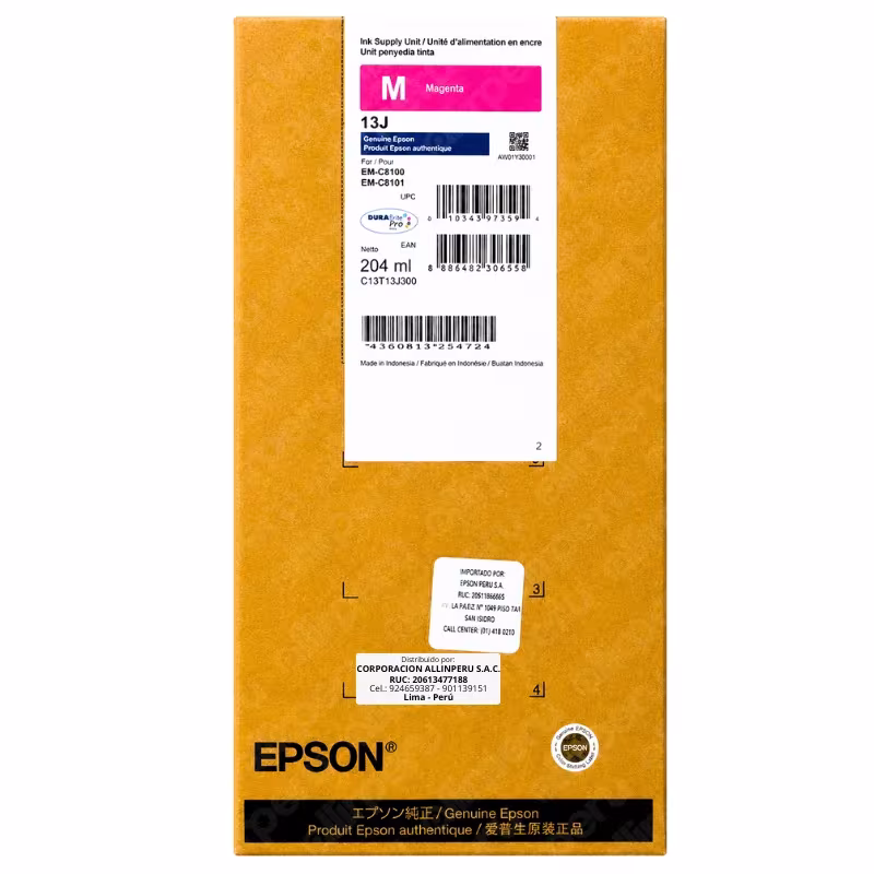Tinta Epson T13J300 Magenta 204ml original bolsa RIPS