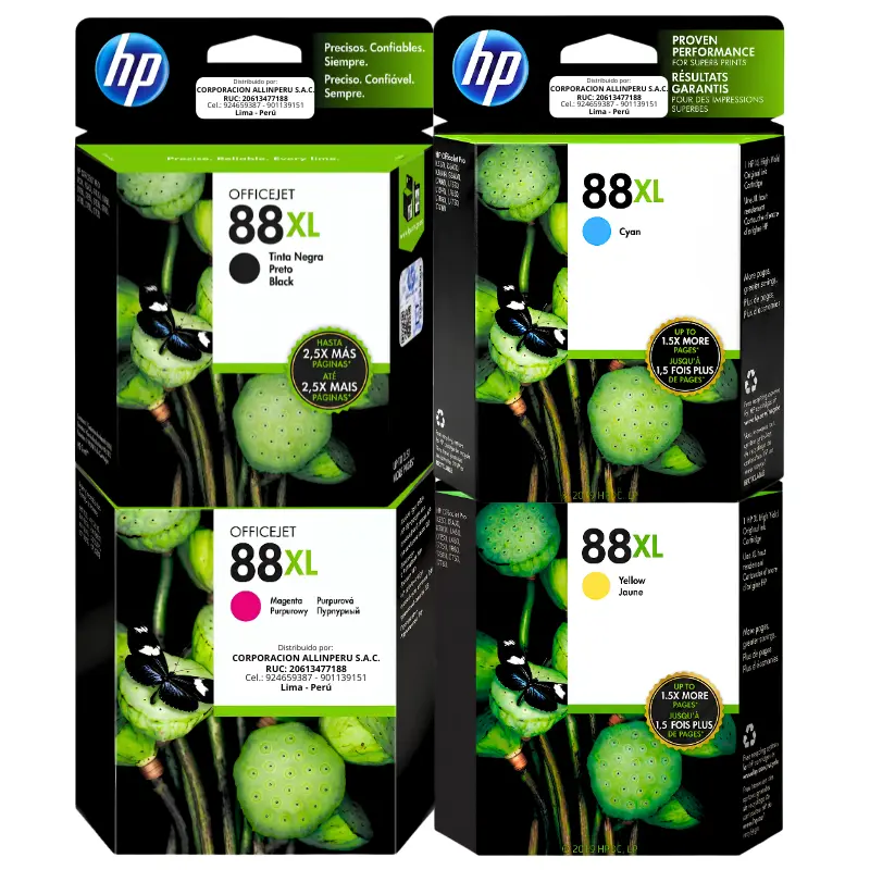 Kit Tinta HP 88XL 4 Colores Foto de kit tinta hp 88xl 4 colores cartuchos originales