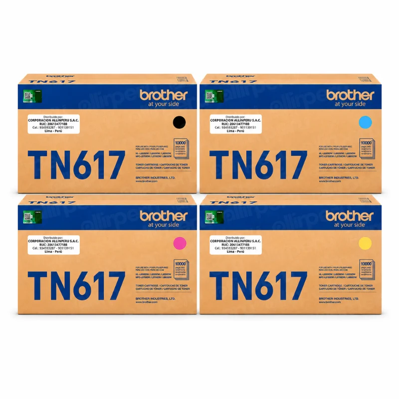 Kit Tóner Brother TN617BK TN617C TN617M TN617Y Original Foto de kit tóner Brother TN617 CMYK original cuatro cartuchos MFC-L8970CDW