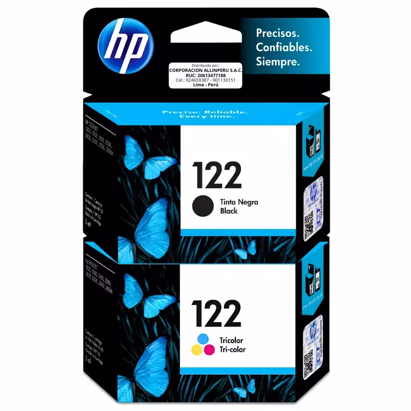 Pack Tinta HP 122 Negro y Tricolor original vista frontal