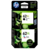 Pack Tinta HP 62 Negro y Tricolor original vista frontal
