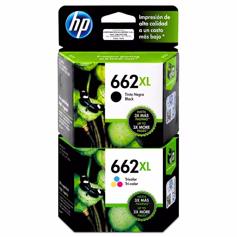 Pack tinta HP 662XL negro y tricolor cartuchos originales