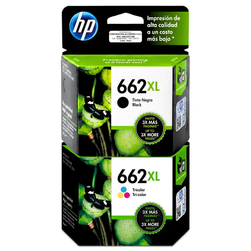 Pack tinta HP 662XL negro y tricolor cartuchos originales