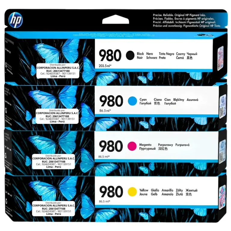 Pack tinta HP 980 4 colores original frontal