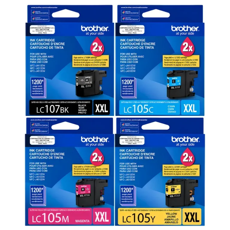 Pack de tinta Brother LC107BK LC105 4 colores de frente