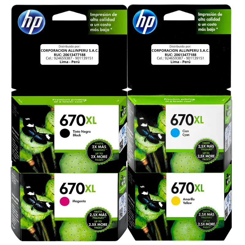 Pack tinta HP 670XL 4 colores original