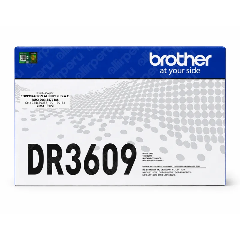 Tambor Brother DR3609 original Foto de tambor Brother DR3609 75000 páginas vista frontal sobre fondo blanco