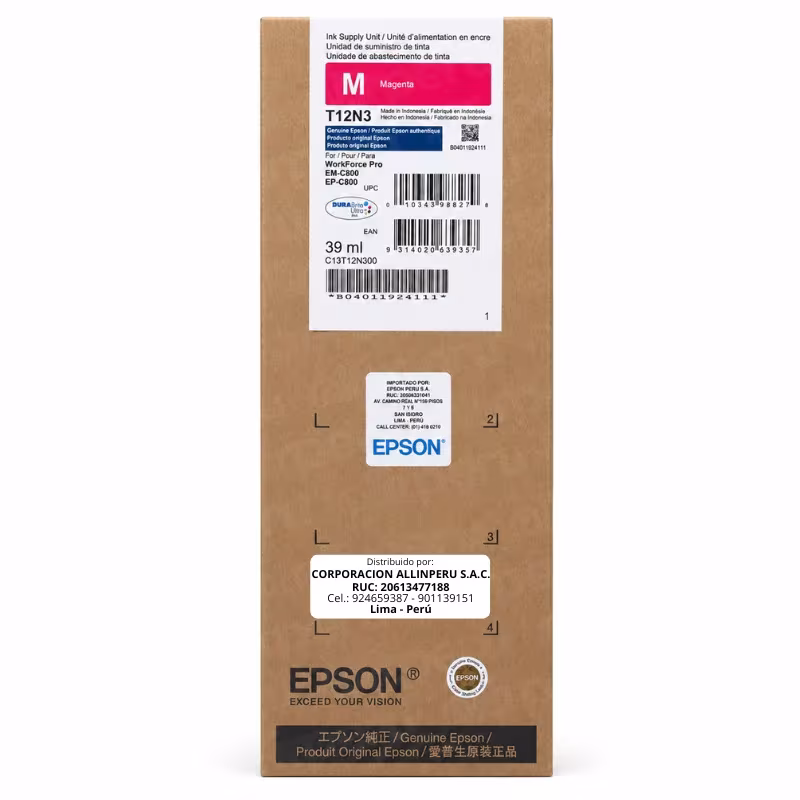 Foto de tinta Epson T12N300 magenta 39ml original para WorkForce Pro EM-C800