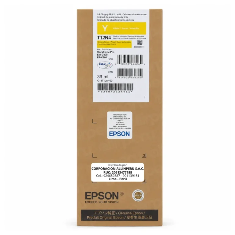 Foto de tinta Epson T12N400 amarillo 39ml para WorkForce Pro EM-C800