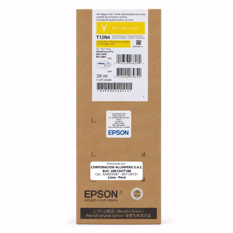 Foto de tinta Epson T12N400 amarillo 39ml para WorkForce Pro EM-C800