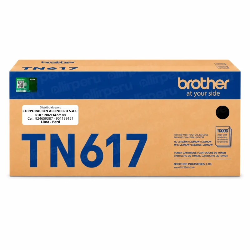 Tóner Brother TN617BK Negro Foto de tóner brother tn617bk negro original de 10,000 páginas vista frontal