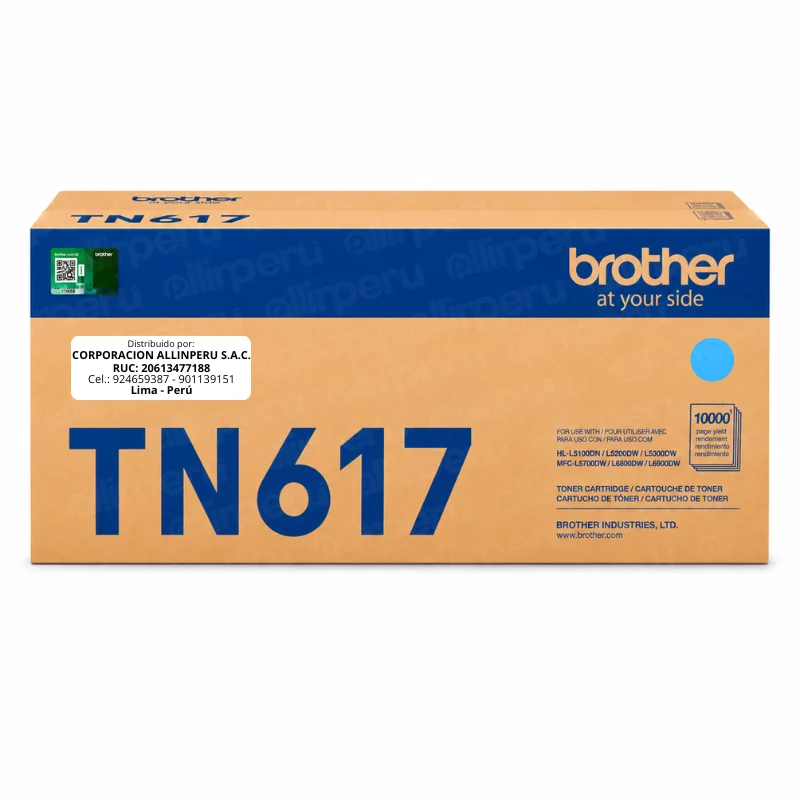 Tóner Brother TN617C Cian Original Foto de tóner brother tn617c cian original de ultra alto rendimiento vista frontal