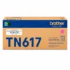 Foto de tóner brother tn617m magenta original vista frontal del cartucho