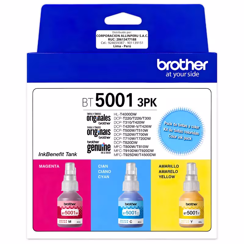 Tripack de tinta Brother BT5001 cian magenta amarillo original