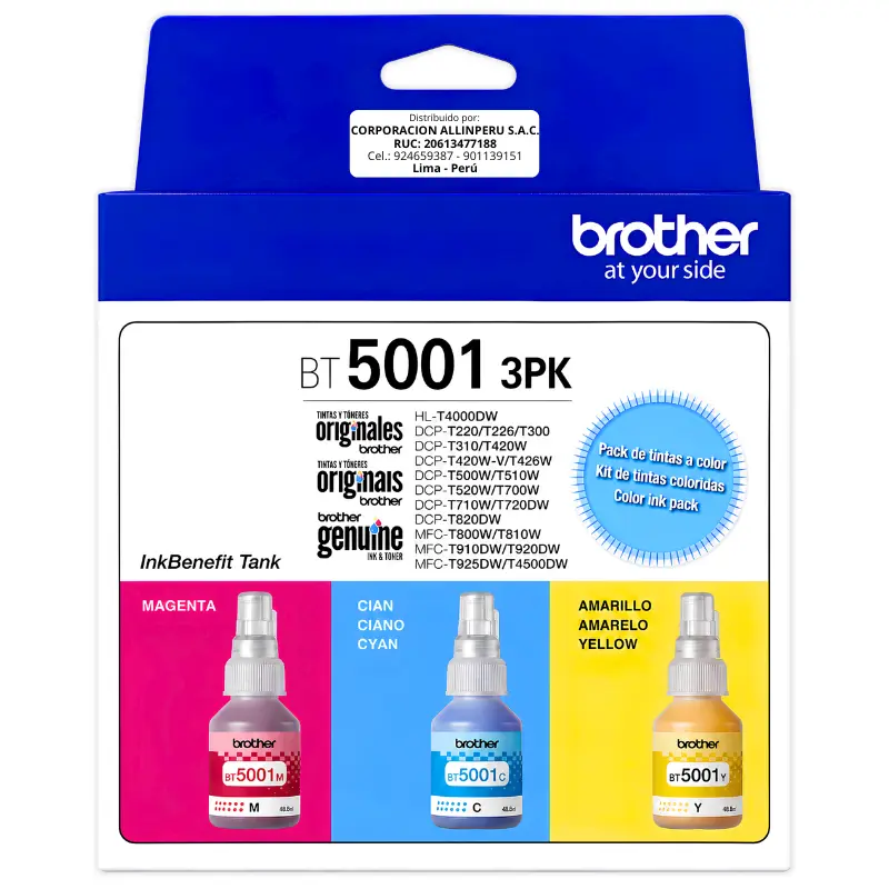 Tripack de tinta Brother BT5001 cian magenta amarillo original