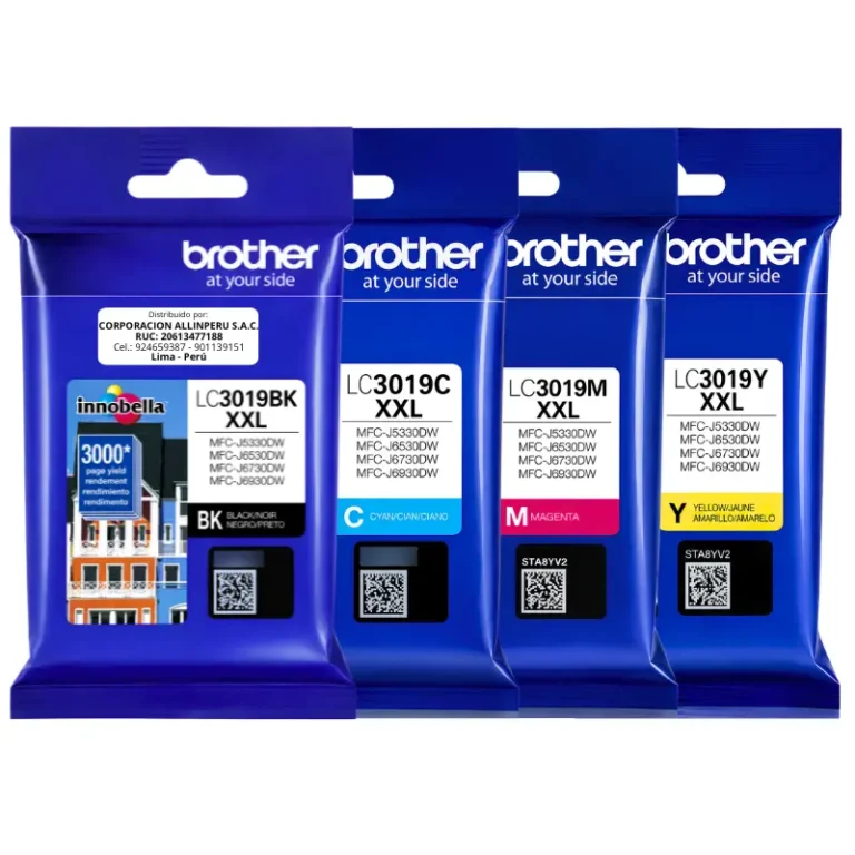 Kit tinta Brother LC3019 4 colores original vista frontal