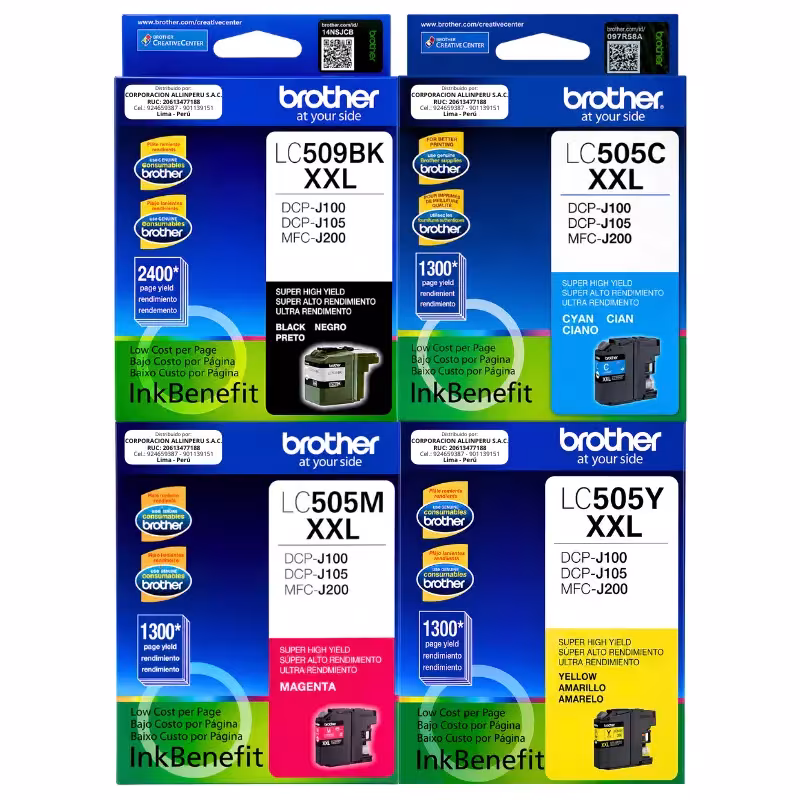 Pack tinta Brother LC505 LC509BK 4 colores original