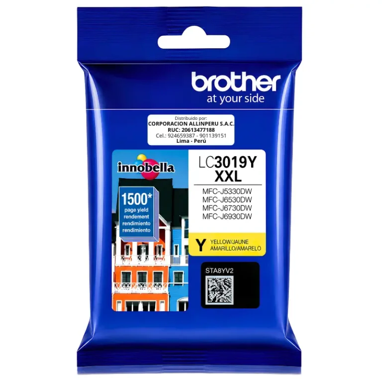 Tinta Brother LC3019Y amarillo original vista frontal del cartucho