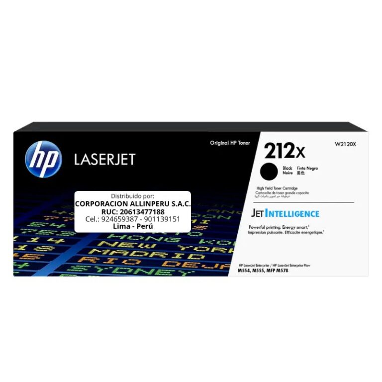 Toner HP W2120X 212X negro original en su caja de cartón con logo LaserJet