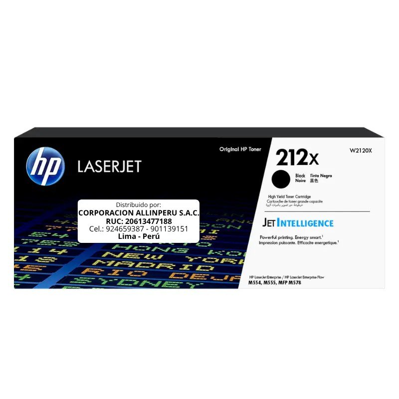 Toner HP W2120X 212X negro original en su caja de cartón con logo LaserJet